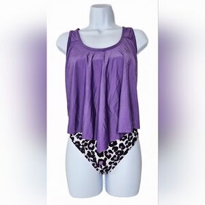 NWOT Women's Two-Piece Ruched High Waist Purple Flouncy Tankini Size 2XL